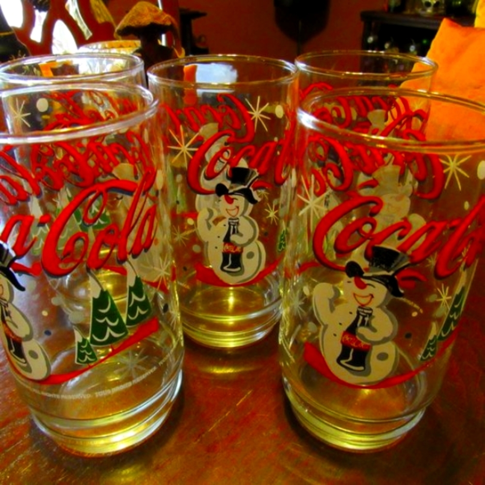 🎄 Vintage RARE Collectible Christmas Coca-Cola Snowman Drinking Glasses